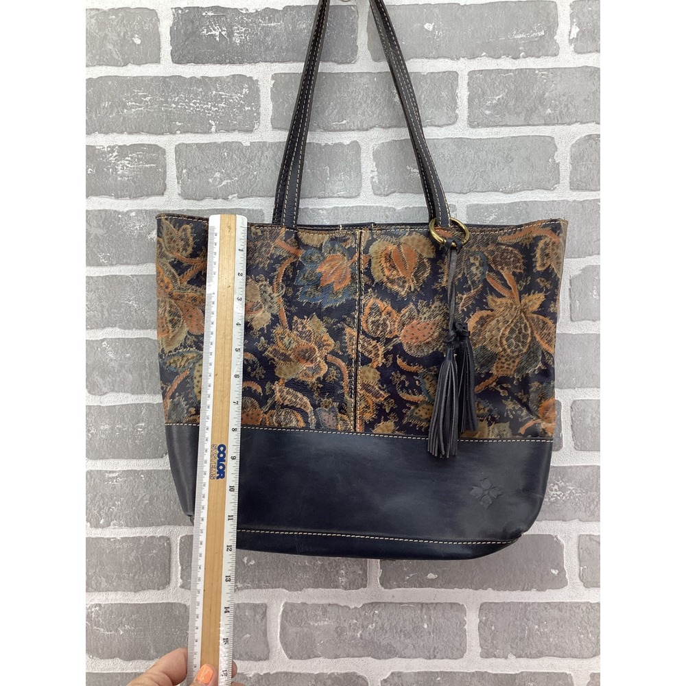 Patricia Nash Floral Tapestry Leather Toteβ Bag Navy Blue Tassel Shoulder Bag
